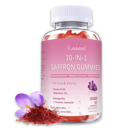 Saffron Supplements Gummies for Kids & Adults, Sugar Free, with Ashwagandha, L-Theanine, Chamomile, St. John's Wort, Lemon Balm, Vitamin D3 B6, Magnesium, Zinc Gummies for Zzz, Mood, Focus & Vision 60 Count