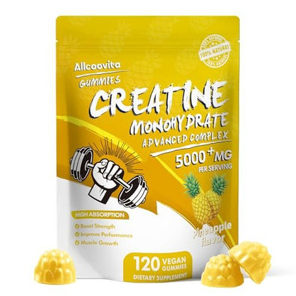 NSF Certified Creatine Gummy - Creatine Monohydrate Gummies 5000mg for Men & Women -120 Gummies Advanced Formula, Muscle Strength, Muscle Builder, Energy Boost, Pre-Workout Supplement-Pineapple
