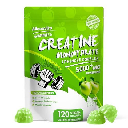 NSF Certified Creatine Gummy - Creatine Monohydrate Gummies 5000mg for Men & Women -120 Gummies Advanced Formula, Muscle Strength, Muscle Builder, Energy Boost, Pre-Workout Supplement-Apple