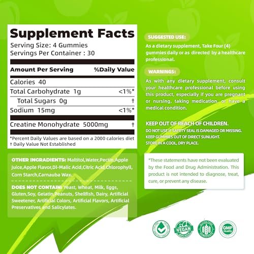 NSF Certified Creatine Gummy - Creatine Monohydrate Gummies 5000mg for Men & Women -120 Gummies Advanced Formula, Muscle Strength, Muscle Builder, Energy Boost, Pre-Workout Supplement-Apple - görsel 10