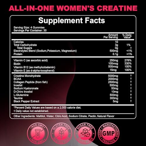 Creatine for Women, Creatine Monohydrate – Taurine: An amino acid that supports cardiovascular health, reduces – Image 5