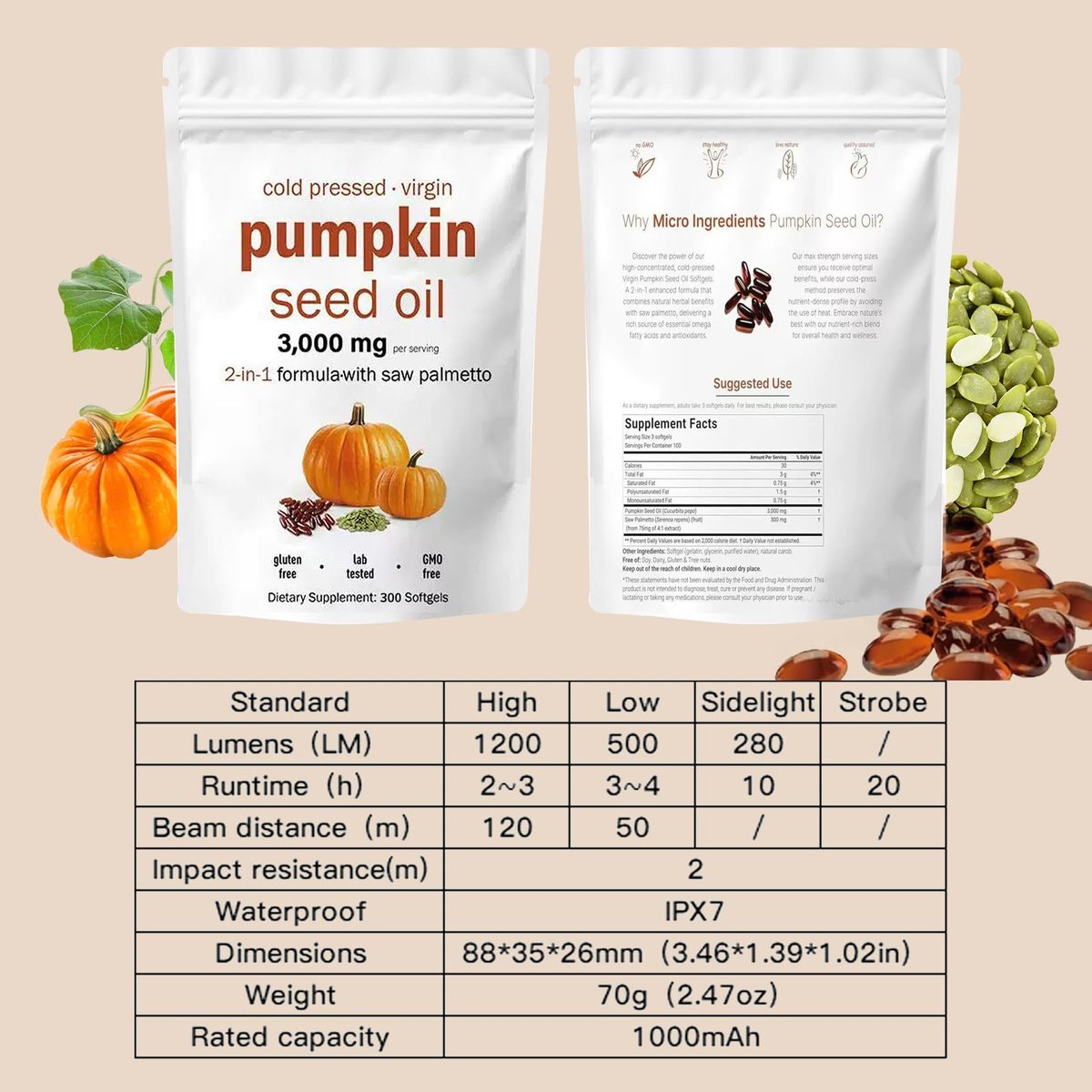 AOLBSPD Pumpkin Seed Oil Capsules with Saw Palmetto – 300 Softgels | Cold Pressed, Pure Virgin Oil | Supports Hair, Urinary, Bladder & Prostate Health | Non-GMO - görsel 13
