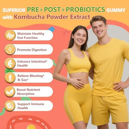 Crasye Probiotic Kombucha Gummies Sugar Free Prebiotic Postbiotic Probiotics Gummy for Women and Men Bloating Gut Health Immune and Digestive Support - 60 Gummies - 30 Servings