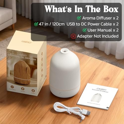 Essential Oil Diffuser, 2Pack, 100ml Aromatherapy Diffuser, Mini Ultrasonic Diffuser for Essential Oil, Home, Office, Cool Mist Humidifier with 7 Led Light, Auto Shut-Off, White - görsel 2
