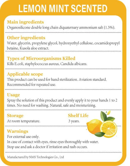 JUC Power Mist Hand Sanitizer Spray - 1.3fl.oz Lemon Scent with Keychain Antibacterial Hydrating for Travel & Daily Essential
