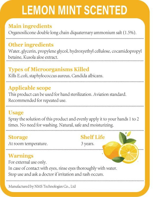 JUC Power Mist Hand Sanitizer Spray - 1.3fl.oz Lemon Scent with Keychain Antibacterial Hydrating for Travel & Daily Essential