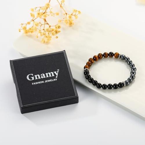Gnamy Bracelet Gifts for Him Men Husband Boyfriend, Triple Protection Beaded Hematite Tiger Eye Black Obsidian Gemstone Bracelets Birthday Anniversary Healing Easter Valentines Christmas Jewelry Gifts - görsel 10