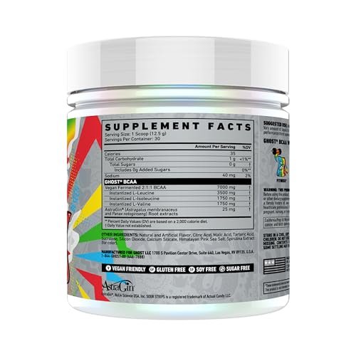 GHOST BCAA Powder Amino Acids Supplement, Sour Strips - 30 Servings - Sugar-Free Intra, Post & Pre Workout Amino Powder & Recovery Drink, 7G BCAA - görsel 1