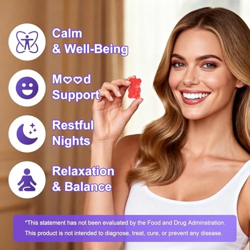 Sugar Free L-Theanine Gummies, L Theanine Supplement for Adults & Kids, L'Theanine with Ashwagandha, Magnesium, 5HTP & GABA - Support Calm, Relax, zzZ, Focus, Vegan Strawberry Flavor, 60 Count - görsel 5