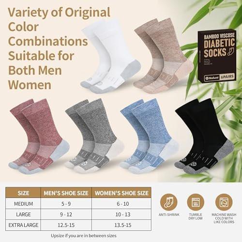 NOLUNT Diabetic Socks for Men, 6 Pairs Non Binding Crew Diabetic Neuropathy Socks for Men 9-12 10-13 13-15 (Deep Grey+Brown+White+Deep Blue+Black+Deep Brown-Large) - görsel 9