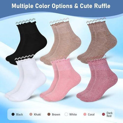 Bulinlulu Womens Diabetic Socks – 6 Pairs Non-Binding Neuropathy Socks for Women 9-11 (Ruffle Group A-M)