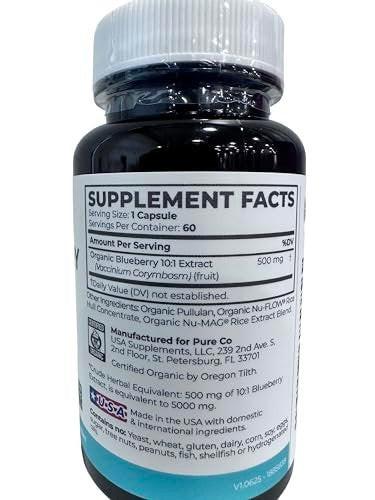 USDA Organic Blueberry Extract Capsules - High Potency Organic Blueberry 500mg 10:1 Extract Per 1 Capsule Serving - Blueberry Supplement for Brain & Immune Support - Vegan Non-GMO (2 Month Supply)