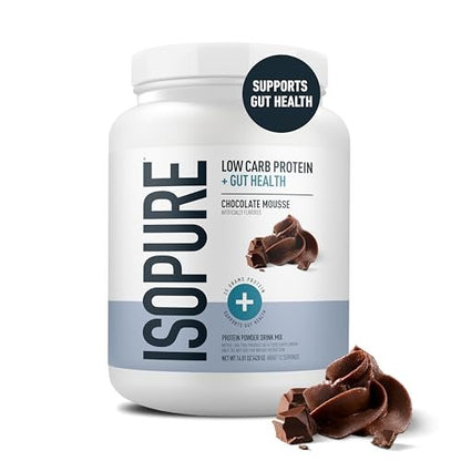 Isopure Protein + Gut Health & Immune Support Powder, Chocolate Mousse, 25g Whey Protein with Prebiotics & Vitamins, 12 Servings (Pack of 1)