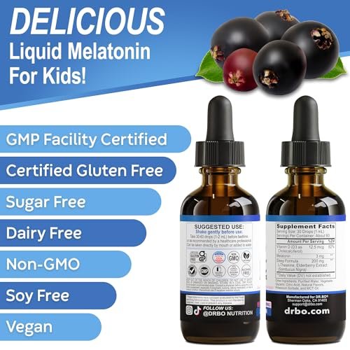 Liquid Melatonin Kids Sleep Aid - Sleep Magic Kids Melatonin Liquid 3mg Berry Drops, D3, L Theanine - Children's Sleeping Aids, Natural Calm L-Theanine Supplement, Toddler Travel Essentials 2 Fl Oz - görsel 15