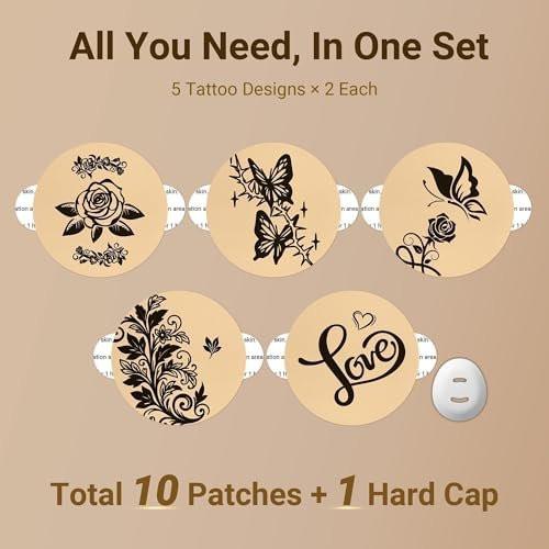 Dexcom G7 Tattoo Over Patches Waterproof, Amolyfe 10 Pack Dexcom Stelo Overpatches, Bump-Proof with Hard Cap, Breathable, Medical Adhesive, 15-Day CGM Protection (Tattoo Rose) - görsel 5