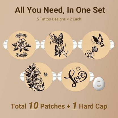 Dexcom G7 Tattoo Over Patches Waterproof, Amolyfe 10 Pack Dexcom Stelo Overpatches, Bump-Proof with Hard Cap, Breathable, Medical Adhesive, 15-Day CGM Protection (Tattoo Rose)