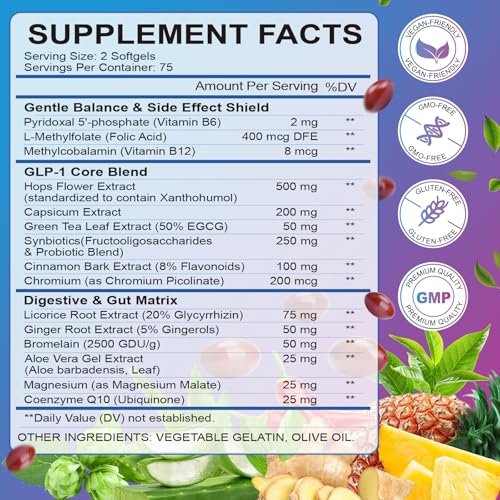 GLP-1 Supplement Natural Activator Formula GLP1 for Women & Men, with Probiotic, Hops, Green Tea for Energy, Gut Health, Hunger & Metabolism Support, 150 Count - görsel 14