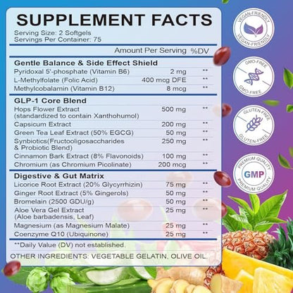 GLP-1 Supplement Natural Activator Formula GLP1 for Women & Men, with Probiotic, Hops, Green Tea for Energy, Gut Health, Hunger & Metabolism Support, 150 Count