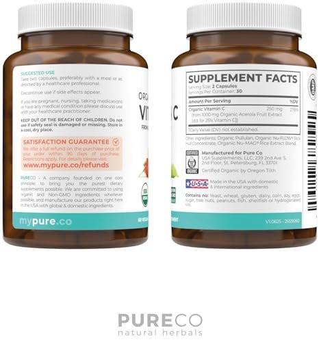 Certified Organic Vitamin C Supplement - Whole Food Acerola Vitamin C Immune Support Supplement for Seasonal Wellness with Naturally Occurring Bioflavonoids Polyphenols & Cofactors (1 Month Supply) - görsel 2