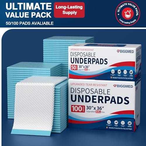 BIGGMED Tear-Resistant Disposable Bed Pads 30" x 36" 50 Count Absorbent Underpads, Chux Thicker Extra Large Incontinence Bed Pads, Pee Pads for Adults, Kids, Elderly, Pets - görsel 9