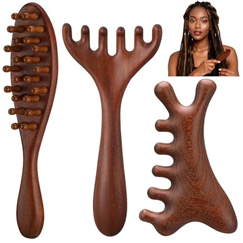 ProSuites 3 Pack Wooden Scalp Massager Tool Loc Combs, Long Handle Head Massage Scalp Loc Brush for Dreads, Multifunctional Hair Massager Tool for Men & Women - görsel 16