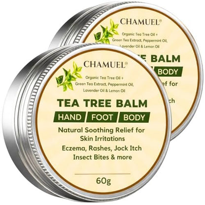Chamuel Tea Tree Oil Balm – All Natural Moisturizing Cream for Dry Skin, Rough Hands, Cracked Heels, Cuticles & Feet – Hydrating Body Balm for Women & Men, 2-Pack