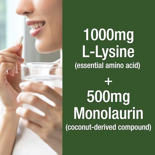 Peak Performance L Lysine 1000mg + Monolaurin 500mg High Potency Supplement for Lips, Skin, & Immune Support - L-Lysine 2-in-1 Bioavailable Supplements for Men and Women - 60 Capsules - görsel 1