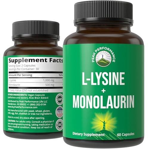 Peak Performance L Lysine 1000mg + Monolaurin 500mg High Potency Supplement for Lips, Skin, & Immune Support - L-Lysine 2-in-1 Bioavailable Supplements for Men and Women - 60 Capsules - görsel 11