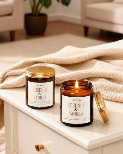 AOOVOO Coconut Vanilla Candles - 18 oz – Natural Soy Wax: Made from 100% natural soy wax, these candles burn – Image 1