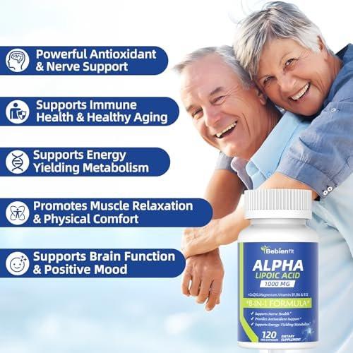 Alpha Lipoic Acid 1000mg Neuropathy Supplements Capsules, 8-IN-1 ALA for Nerve Health in Hands & Feet, Nervous System and Antioxidant with Magnesium Glycinate, CoQ10 & B1, B6, B12 – Vegan 120 Caps - görsel 6