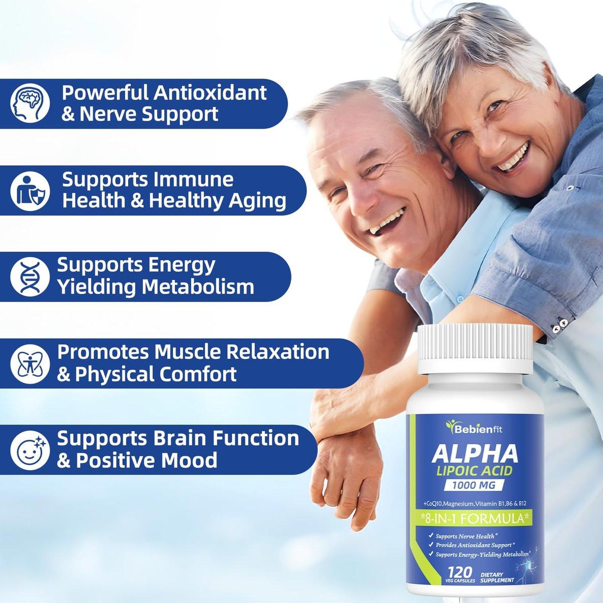 Alpha Lipoic Acid 1000mg Neuropathy Supplements Capsules, 8-IN-1 ALA for Nerve Health in Hands & Feet, Nervous System and Antioxidant with Magnesium Glycinate, CoQ10 & B1, B6, B12 – Vegan 120 Caps - görsel 5