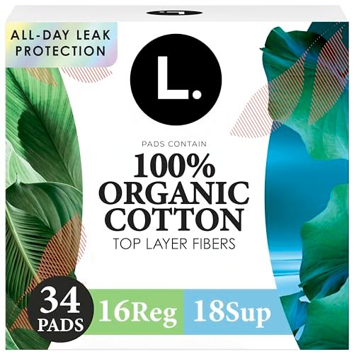 L. Ultra Thin Pads for Women, Organic Cotton Top Layer, Regular + Super Duo Pack Absorbency, Menstrual Pads with Wings, Made Without Synthetic Pesticides and Fragrances, 34 Count - görsel 2