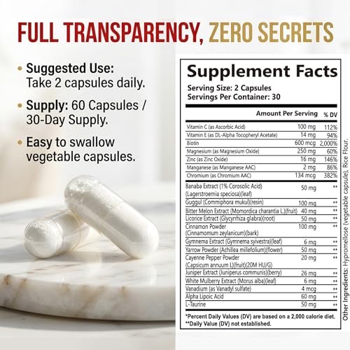 Blood Sugar Complex Supplement Helps Maintain Healthy Blood Sugar Levels Herbal Blend with Bitter Melon, Mulberry Leaf, Cinnamon Bark, Chromium & Alpha Lipoic Acid – Non-GMO – 60 Capsules - görsel 3