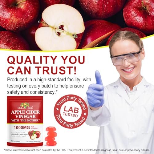 NIFEISHI Apple Cider Vinegar Gummies (1000mg) with Mother, 90 Count - ACV Gummies with Vitamin B6 & B12, Folic Acid, Vegan, Non-GMO, Gluten-Free & Gelatin-Free - görsel 1