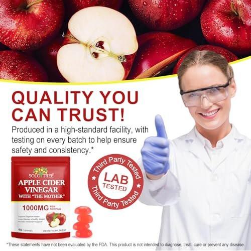 NIFEISHI Apple Cider Vinegar Gummies (1000mg) with Mother, 90 Count - ACV Gummies with Vitamin B6 & B12, Folic Acid, Vegan, Non-GMO, Gluten-Free & Gelatin-Free - görsel 9