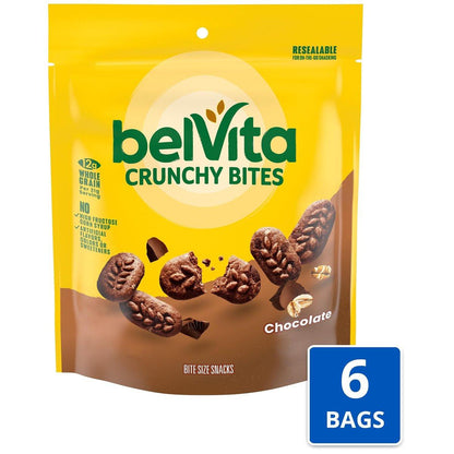 belVita Bite Size Snacks, Chocolate Crunchy Bites, 6-5 oz Bags