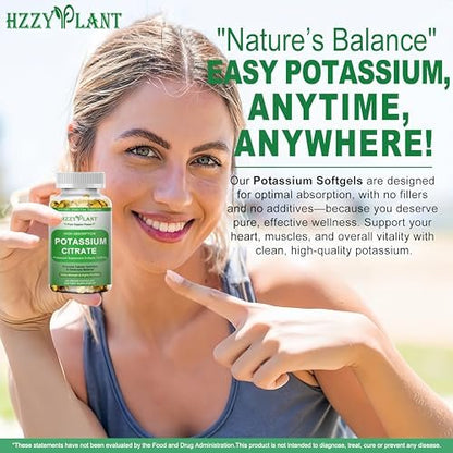 Potassium Supplement Softgels, High Absorption Potassium Citrate 1000mg for Muscle Heart Electrolyte Balance and Normal pH Support*, Essential Mineral, Non-GMO, 2 Month Supply