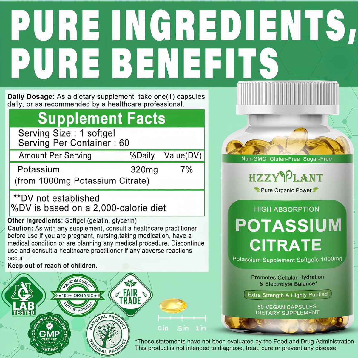 Potassium Supplement Softgels, High Absorption Potassium Citrate 1000mg for Muscle Heart Electrolyte Balance and Normal pH Support*, Essential Mineral, Non-GMO, 2 Month Supply - görsel 15