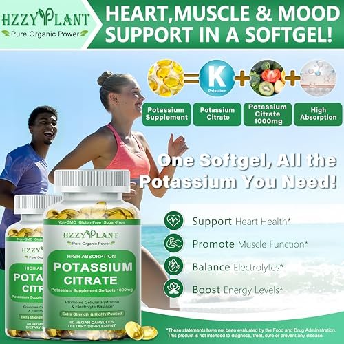Potassium Supplement Softgels, High Absorption Potassium Citrate 1000mg for Muscle Heart Electrolyte Balance and Normal pH Support*, Essential Mineral, Non-GMO, 2 Month Supply - görsel 6