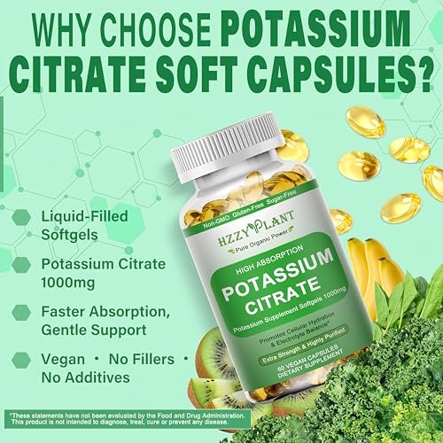 Potassium Supplement Softgels, High Absorption Potassium Citrate 1000mg for Muscle Heart Electrolyte Balance and Normal pH Support*, Essential Mineral, Non-GMO, 2 Month Supply - görsel 8