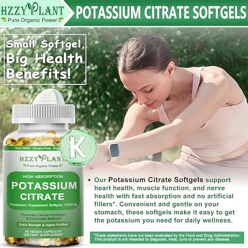 Potassium Supplement Softgels, High Absorption Potassium Citrate 1000mg for Muscle Heart Electrolyte Balance and Normal pH Support*, Essential Mineral, Non-GMO, 2 Month Supply - görsel 4
