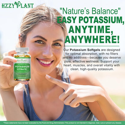 Potassium Supplement Softgels, High Absorption Potassium Citrate 1000mg for Muscle Heart Electrolyte Balance and Normal pH Support*, Essential Mineral, Non-GMO, 2 Month Supply