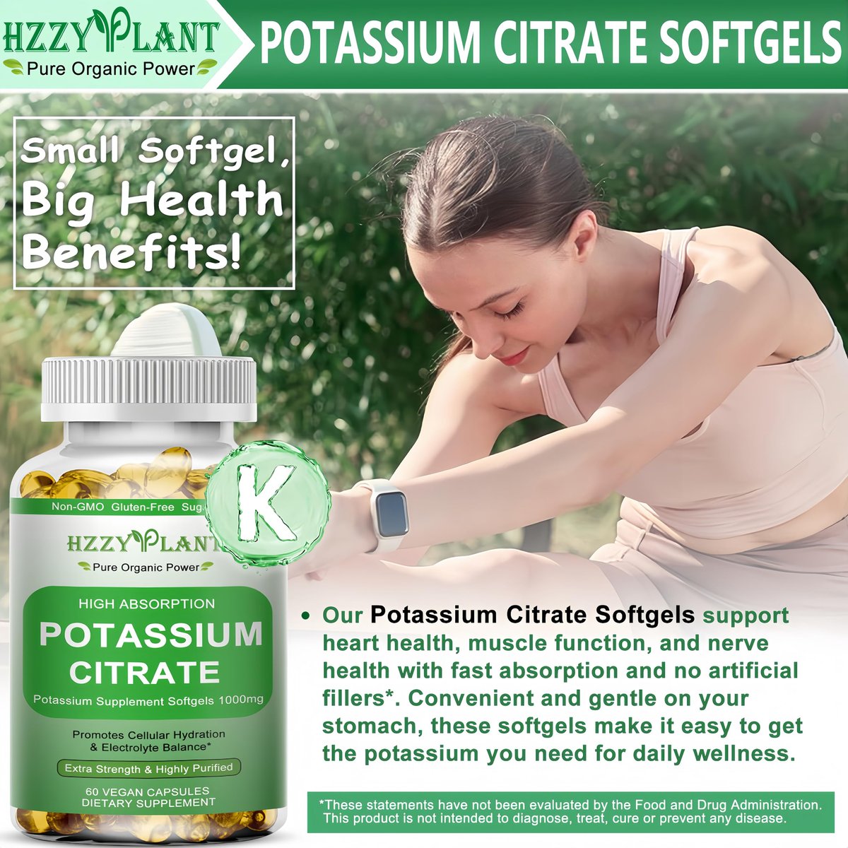 Potassium Supplement Softgels, High Absorption Potassium Citrate 1000mg for Muscle Heart Electrolyte Balance and Normal pH Support*, Essential Mineral, Non-GMO, 2 Month Supply - görsel 3