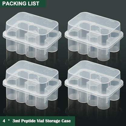 4-Pack Peptide Case for Fridge, 3 mL Vial Holder for Refrigerator, 10-Slot Insulin & Peptide Holder Each, 40 Slots Total, Semi-Transparent Vial Storage Case for Diabetic Care