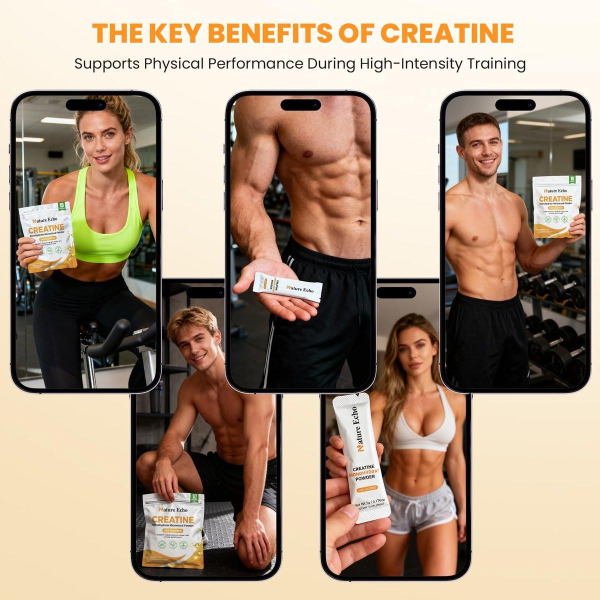 Nature Echo Creatine Monohydrate Micronized Powder - 15 Single-Serve Travel Packs 5g - Clean, Unflavored Creatine for Men & Women to Muscle Growth, Vegan, Gluten-Free, no Sugar - görsel 15