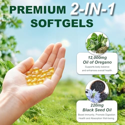 Keszciy 150 Softgels Oil of Oregano with Black Seed Oil, 2 in 1 Oregano Supplement for Immune Health, Retains High Concentrated Carvacrol & Thymoquinone, Non-GMO, 1 Pack - görsel 12