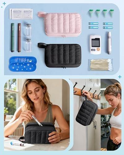 Marscamd Puffy Diabetes Travel Case with 2 Ice Packs, Insulin Cooler Travel Case with Multiple Pockets, Black - görsel 10