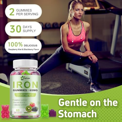 Iron Supplement for Women, Men & Kids, 65mg & Vitamin C 250mg per Serving with B6 B12 Folate - Energy Support for Iron Deficiency, Anemia, Vegan Gummy, Raspberry Kiwi & BlackBerry Flavor, 60 Gummies - görsel 7