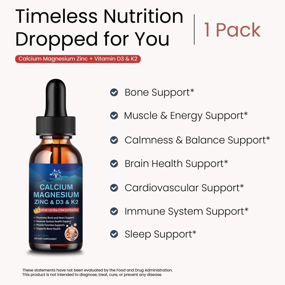 (2 Pack) 10 in 1 Magnesium Calcium Zinc Supplement with Vitamin C D3 K2, Glycinate Mag Vegan Liquid Drops Plus L-Theanine Boron Sea Moss Extract, Bone & Immune Support, Orange Flavor, 1 Fl Oz - görsel 3
