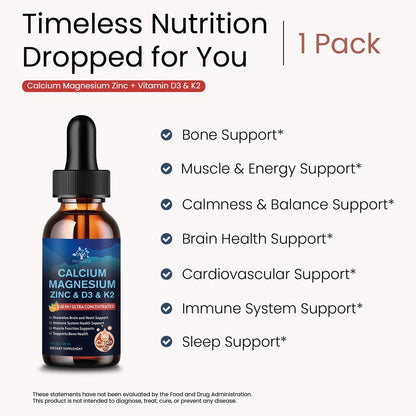 (2 Pack) 10 in 1 Magnesium Calcium Zinc Supplement with Vitamin C D3 K2, Glycinate Mag Vegan Liquid Drops Plus L-Theanine Boron Sea Moss Extract, Bone & Immune Support, Orange Flavor, 1 Fl Oz